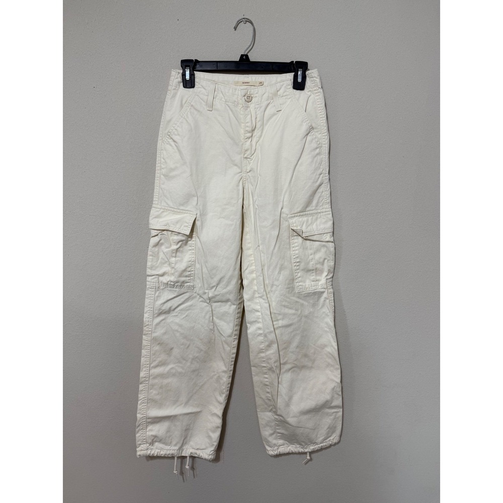 Levi's 94 Baggy Cargo Pants Womens 25 Cream High Rise Wide Leg Utility Trousers